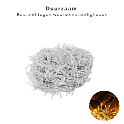 Cheqo® LED Lichtsnoer - Kerstverlichting - Kerstlampjes - Kerstboomverlichting - 120 LED's - Warm Wit - 9m - Transparant Snoer - Timerfunctie