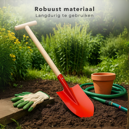 Cheqo® Metalen Schep - Houten Steel - Tuin Gereedschap - Willekeurige Kleur - Stevige Schep - Lange Steel - Tuinwerkzaamheden - Schep Voor Tuin - Duurzame Materialen - Multifunctionele Schep