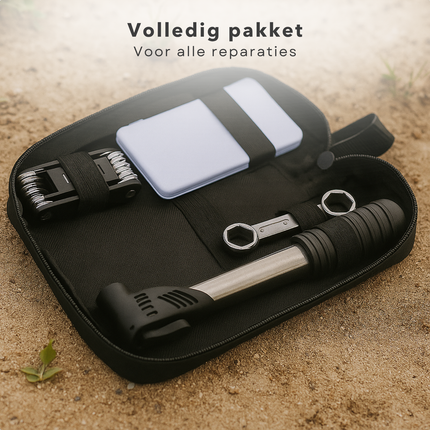 Cheqo® Fietsgereedschapset 14-Delig - Fietsgereedschap - Fietsmateriaal - Toolset - Gereedschapset - Reparatieset Fiets - Compacte Reparatieset met Mini Fietspomp - Inclusief Opbergtas