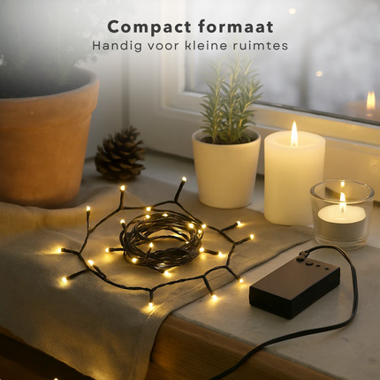 Cheqo® Kerstverlichting op Batterij - Kerstlampjes - Warm Wit Licht - Kerstboomverlichting op Batterijen - 48 Leds - Binnen En Buiten - Met Timer - 8-Functies - IP44 - 4 Meter - Kerst Lampjes