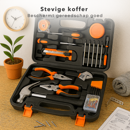 Cheqo® Gereedschapset Voor Beginners - 45-Delige Gereedschapset - Klauwhamer - Schroevendraaiers - Tangen - Imbussleutels - Multi-Schroevendraaiers - Afbreekmes - Rolbandmaat - Isolatietape - Spanningzoeker - Kunststof Opbergkoffer