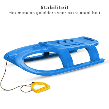 Cheqo® Kunststof Slee voor Kinderen - Rodelen - Blauwe Slee Met Touw - Metalen Geleiders