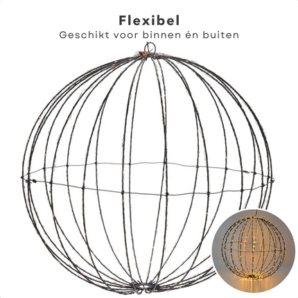 Cheqo® LED Kerstverlichting Lichtbol - Metaal - 240 LED's - 40 cm - Timer - Extra Warm Wit - Aanloopsnoer van 300 cm - Opvouwbaar - Voor Binnen en Buiten - Kerstverlichting - Kerstlampjes - Sfeerverlichting - Kerstbol Verlichte Kerstfiguren