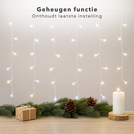 Cheqo® Ijspegel Verlichting - Kerstverlichting Buiten - Lichtnet - Ijspegelverlichting 360 LED - Wit Licht - Koelwit - Transparant Snoer - 12 Meter Lengte - IP44 Adapter - Geschikt voor Buiten - met Timer - 8 Lichtfuncties met Geheugen