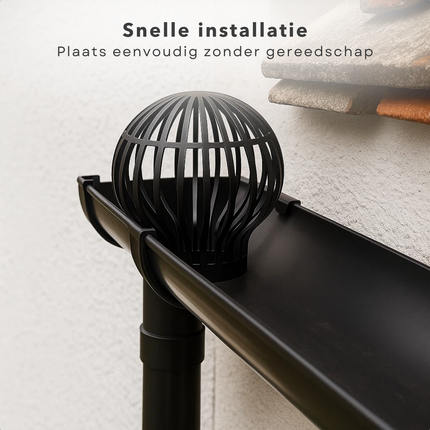 Cheqo® Dakgootbeschermer - Bladvanger - Tegen Bladeren In Dakgoot - Set Van 2 Stuks - Boldraadrooster - Bladfilter Dakgoten - Regenpijp Filter - Anti Verstopping - Eenvoudig In Gebruik - Regenpijp Beschermer - 12 cm diameter
