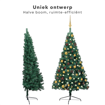 Cheqo® Kerstboom - Kunstkerstboom PVC - 120 cm - Met LED-verlichting en Kerstballen - Ruimtebesparend