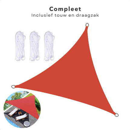 Cheqo® Schaduwdoek Driehoek - Terra Rood - Waterafstotend Polyester 100% - Compleet met Touw - Verpakt in Afsluitbare Draagzak - 360x360x360cm