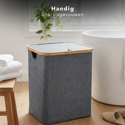 Cheqo® Wasmand - Wasmand met Deksel - Opvouwbare Wasmand - Wasmand met Klep - Blauwe Wasmand - Wasmand Badkamer - Wasmand Slaapkamer - Wasmand Wasruimte - Wasmand voor Wasgoed - Wasmand voor Handdoeken - Wasmand voor Beddengoed