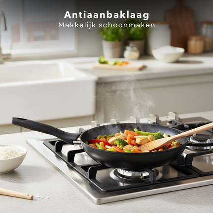 Cheqo® Koekenpan - Koekenpan Inductie - Inductie Koekenpan - Bakpan - Bakpan Inductie - Koekenpan Antiaanbak - Pfas Vrije Koekenpan - Zwarte Koekenpan - Koekenpan Zonder Pfas - Koekenpan Zonder Ptfe