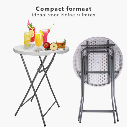 Cheqo® Opvouwbare Bartafel - Statafel - Partytafel - Cocktailtafel - 80 cm - Voor Binnen en Buiten - Wit