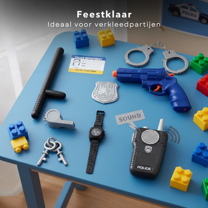 Cheqo® Politie Verkleedset - Politie Verkleed Accessoires - Politie Speelset - Politie Accessoires Set - Politiepet met Accessoires - Walkietalkie Speelgoed - Speelgoed Handboeien - Politie Set Kinderen