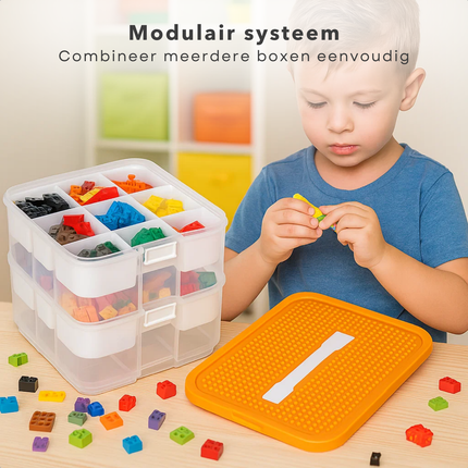 Cheqo® Opbergbox voor Speelgoed - Speelgoed Opbergen - Kunststof Opbergbox - Transparante Opbergbox - Stapelbare Opbergbox - Stevige Kliksluitingen - Inzetbakken en Verdelers - Opbergbox zonder Inhoud - Opbergbox voor Bouwsteentjes