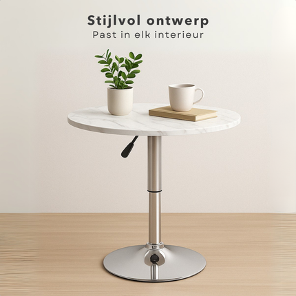 Cheqo® Luxe Ovale Bijzettafel - Verstelbare Ovale Tafel - Marmer Look - Salontafel Draaibaar - MDF & Metaal - Wit