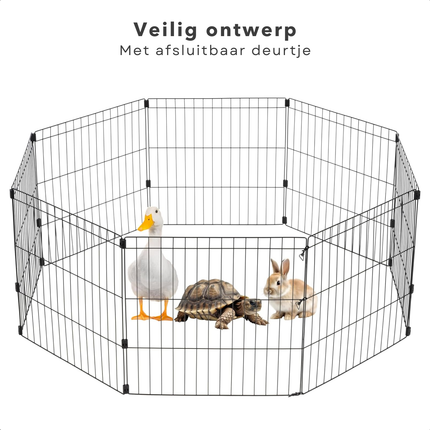Cheqo® Hondenren - Puppyren - Opvouwbaar - Zwart Metaal - Met Deur - Ren - Ook voor Konijnen en Cavia - Ideaal voor Kleine Honden
