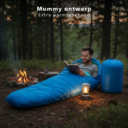 Cheqo® Mummy Slaapzak - Slaapzak Volwassenen - Blauwe Slaapzak - Slaapzak Kamperen - Zomerslaapzak - Slaapzak Zomer - Slaapzak Met Capuchon - Slaapzak Hiken - Slaapzak Backpacken - Slaapzak Festival - Outdoor Slaapzak