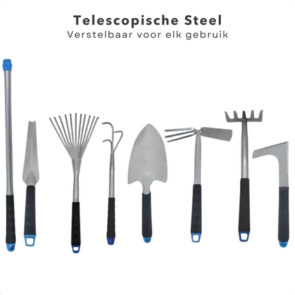 Cheqo® Tuingereedschap Set - Tuingereedschapset - 8-Delig - Tuinset - Tuin Set - Metaal en Kunststof - Schep - Hark - Voegms - Tuinklauw