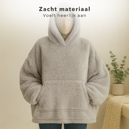 Cheqo® Teddy Hoodie Deken voor Vrouwen Grijs - Grijze Teddy Hoodie - Snuggle Hoodie - Cuddle Hoodie - Hoodie Blanket - Oodie Plaid - Deken - Oversized Hoodie - One Size