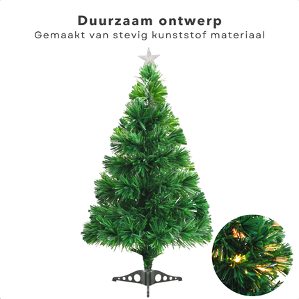 Cheqo® Kunstkerstboom 90 cm - Kerstboom met Kerstlampjes - Fiber Optic Verlichting - Warm Wit LED - Binnengebruik