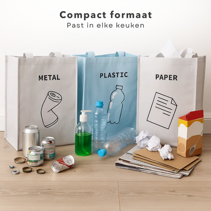 Cheqo® Afvalzakken Set - Afval Scheiden - Recycle Zakken - Koppelbare Afvalzakken - 3 Stuks - Klittenband Bevestiging - PP Materiaal - Milieuvriendelijk - Herbruikbare Zakken - Afval Sorteren - Kunststof Zakken