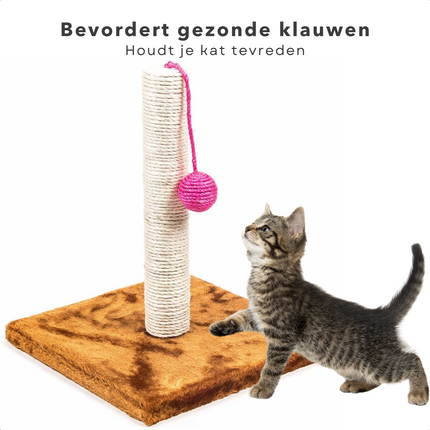 Cheqo® Compacte Krabpaal - 35 cm hoog - Met Speelbal en Sisaltouw - Krabpaal voor Katten - Kleine Katten - Grote Katten - Kattenspeelgoed - Kattenpaal - Extra Sterk Krabpalen