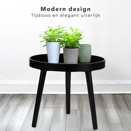 Cheqo® Ronde Bijzettafel Zwart - Nachtkastje - Rond Tafeltje - Bijzet Tafel - Salontafel - Modern Design - Hout - Stijlvol en Functioneel