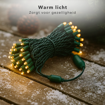 Cheqo® Kerstverlichting - Kerstlampjes - Kerstboomverlichting voor Buiten - Kerstboomverlichting Binnen - 120 LED Lampjes - Warm Wit Licht - LED Lichtsnoer - IP44 Waterdicht - 9 Meter Lengte - Groene Kabel - Energiezuinig