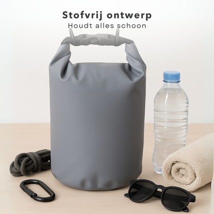 Cheqo® Waterdichte Tas 5 Liter – Dry Bag Grijs – Outdoor Tas met Roll-Down Sluiting – PVC Plunjezak – Sporttas & Strandtas – Verstelbare Schouderband – Stof- en Watervrij – Unisex Zeiltas – Compact & Duurzaam – Zwemhulp