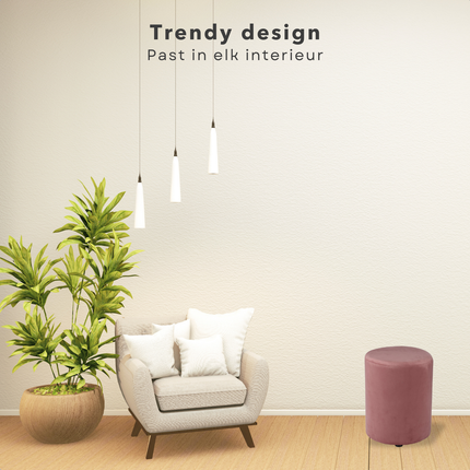 Cheqo® Poef Fluweel Roze - Poefje - Bijzettafel - Voetenbankje - Stijlvolle Zitmeubel - Compact Design - Modern Interieur