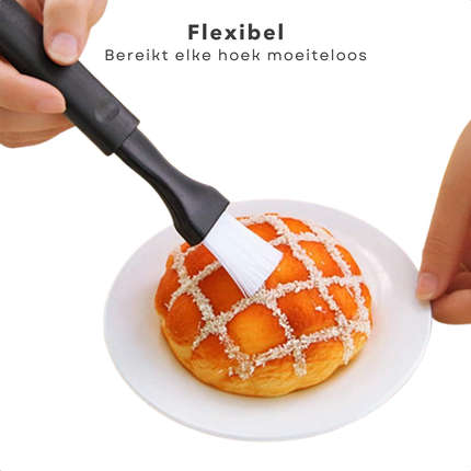 Cheqo® Bakkwast Set - Keukenkwast - Bakborstel - Marinade Kwast - BBQ Kwast - Zwart/Wit - Hittebestendig - Siliconen - Voor Bakken