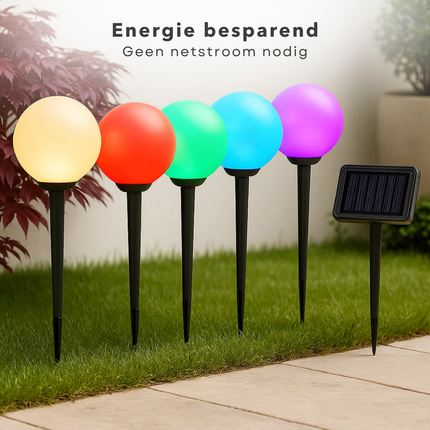 Cheqo® Solar Tuinverlichting - Buitenverlichting Op Zonne-Energie - Sfeerverlichting Tuin - Rgb-Verlichting - Warm Wit Licht - Automatische Inschakeling - Weerbestendig Materiaal - Grondverlichting - Zonnepaneel Inbegrepen - Set Van 5 Lampen