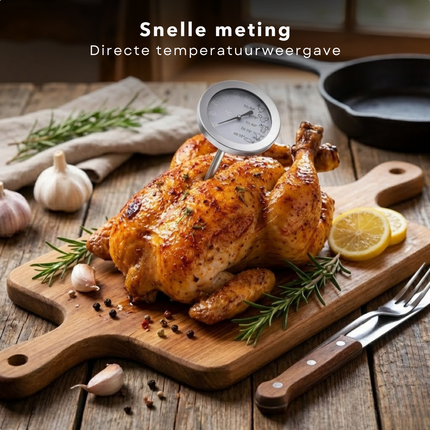 Cheqo® Vleesthermometer - Vleesthermometer Oven - Oventhermometer - Kernthermometer - Kerntemperatuurmeter - Keukenthermometer - Voedselthermometer - Kookthermometer - Thermometer Koken - Vleesthermometer Analoog
