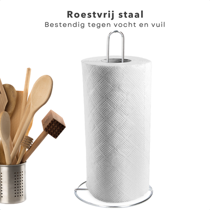 Cheqo® Keukenrolhouder RVS - Keukenpapierhouder - Rollenhouder - Vrijstaand Design - Modern Roestvrij Staal