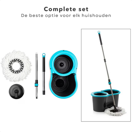 Cheqo® Mopset met Centrifugesysteem - Dweilset - Dweil Set - Vloerwisser - Verstelbare Steel en 14L Emmer - Wasbare Mop - Vloerwisserset