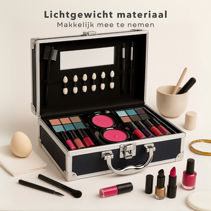 Cheqo® Make-Up Koffer - Complete Make Up Set voor Kinderen - Inclusief Oogschaduw en Nagellak