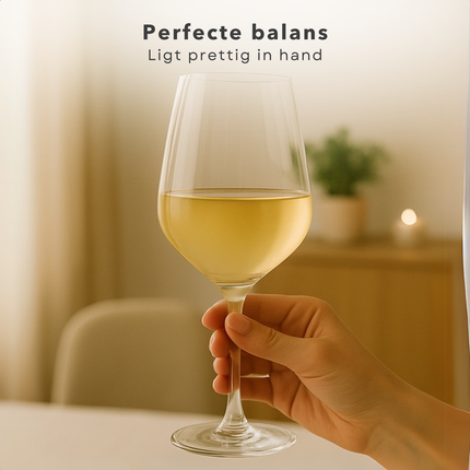 Cheqo® Witte Wijnglazen Set - Wijnglas Set - 37cl - Kristalglas - Perfect voor Witte Wijn - 6 Stuks