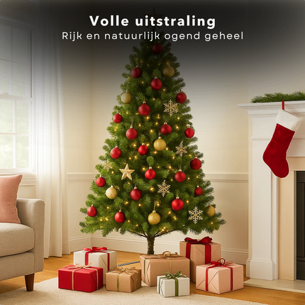 Cheqo® Kunstkerstboom Met LED-Verlichting - LED-Lampjes Warm Wit - Natuurlijke Uitstraling - Volle Kerstboom - Scharnier Constructie - Luxe Takverdeling - 180 CM Kerstboom - Groene Kerstboom - Eenvoudig Op Te Zetten
