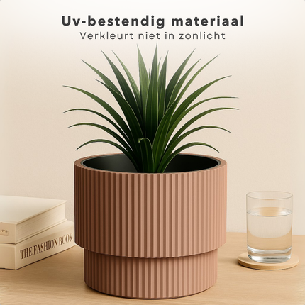 Cheqo® Bloempot Bruin - Bruine Plantenpot - Roze Plantenbak - Kunststof - Voor Binnen en Buiten - Ideaal voor Balkon
