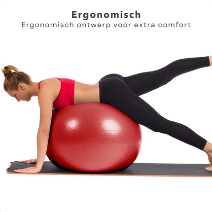 Cheqo® Fitness Bal Ø75 cm - Rood - Balansbal - Zitbal - Zwangerschapsbal - Revalidatie en Sport - Max. 120 KG Belastbaar -  Yoga Bal - Pilates Bal - Zwangerschapsbal - Verbeter je Houding - Thuiswerken Fitnessballen