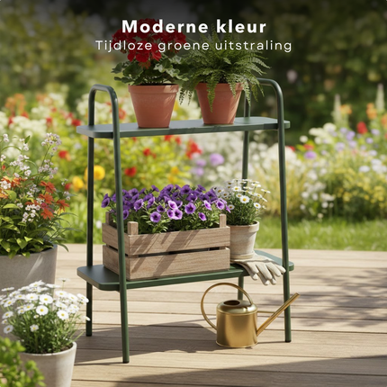 Cheqo® Bloemenrek - Plantenrek - Plantenstandaard - Plantenrek Binnen - Plantenrek Buiten - Bloemenrek Binnen - Bloemenrek Buiten - Groen Bloemenrek - Groen Plantenrek - Plantenrek met Niveaus - Plantenstandaard met Verdiepingen