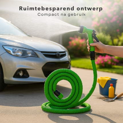 Cheqo® Flexibele Tuinslang Set - Uitrekbare Tuinslang - 7.5-15M Uittrekbaar - Inclusief Sproeikop - Kunststof