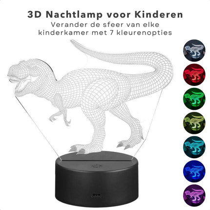 Cheqo® 3D Lamp - Dinosaurus - Spinosaurus - 7 Kleuren - LED Lamp - USB of Batterijen - 17cm - LED Illusie - Bureaulamp - Nachtlampje - Sfeerlamp - Dimbaar - Cadeau voor Kinderen - Lange Levensduur Kindertafellampen