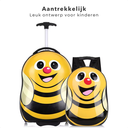 Cheqo® Kinderkoffer en Rugzak Set - Koffer voor Kinderen - Reiskoffer - Trolley met Bijpassende Reiskoffer - Handbagage Vriendelijk - Bij