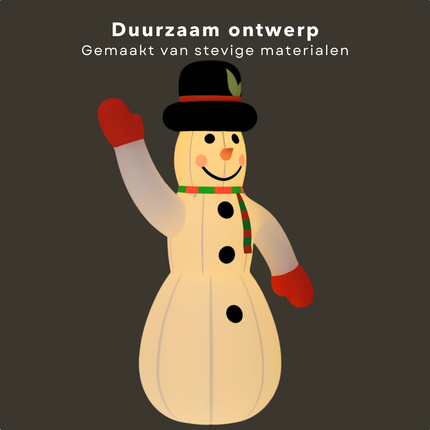 Cheqo® Opblaasbare Sneeuwpop - Sneeuwpop Opblaasbaar - Sneeuwman - LED - 370 cm - Weerbestendige Kerstdecoratie - Oxfordstof