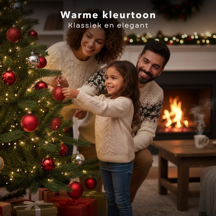 Cheqo® Donkerrode Glazen Kerstballen - Kerstboomversiering Donkerrood - Warme Feestelijke Uitstraling - Glittervariant Kerstballen - Kerstbal Set Van 42 Stuks - Kerstboom Decoreren - Kerstballen Rood - Rode Kerstballen