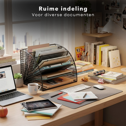 Cheqo® Brievenbak - Bureauorganiser - 6 Vakken - Documenten Opbergen - Kantoor En Thuis - Industriële Stijl - Metaal - A4-formaat - Zwart - Documenten En Magazines - Bureau Accessoires - Papierlade - Organiser Voor Kantoor