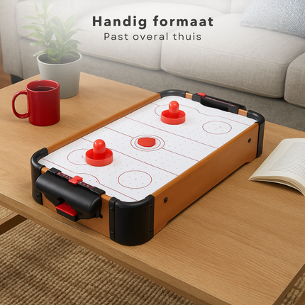 Cheqo® Mini Air Hockey Tafel - Air Hockey Set - Zwevende Puck - Ingebouwde Fan - Voor Kinderen - 2 Spelers - Scoretellers - Speelgoed Air Hockey - Air Powered - Vanaf 6 Jaar - Pucks En Discs Inbegrepen
