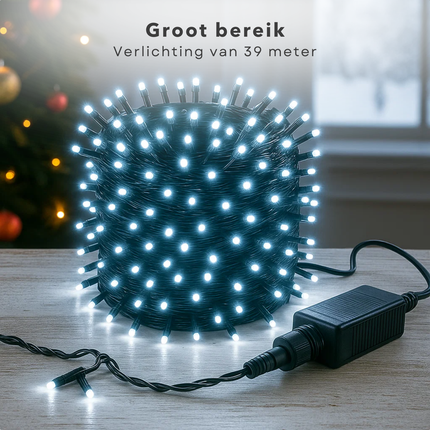 Cheqo® Kerstverlichting - Kerstlampjes - Kerstboomverlichting - 3000 LED - Wit Licht - Koelwit - Verlichte Lengte 3900 CM - Lichtfuncties - Automatische Timer - Binnen en Buiten - IP44 Adapter - Geheugenfunctie - Clusterverlichting