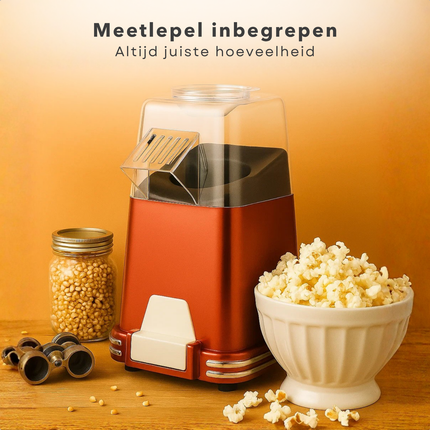 Cheqo® Hete Lucht Popcornmachine - Popcorn Machine - Zonder Olie - Olievrij - Retro Model - Snel Klaar - Gezonde Snack - Funcooking - Kunststof Behuizing - Popcorn Maken - Popcornmaker - Eenvoudig Schoon Te Maken