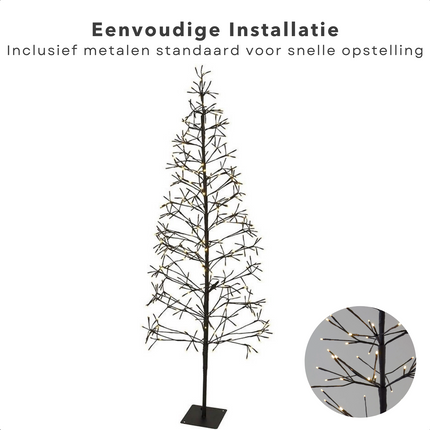 Cheqo® Sfeervolle Lichtboom - Kerstboom - 180 Cm - 400 Warm Witte LED's - Sfeerverlichting - Kerstverlichting - Kerstlampjes - Takken met Verlichting - Voor Binnen en Buiten - Met Metalen Standaard - 500 cm Aansluitsnoer - Kerstversiering Lichttakken
