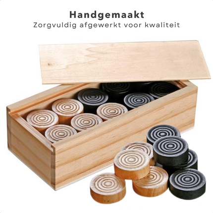 Cheqo® Houten Damstenen Set - Dammen - Damspel Inclusief Opbergkist - Klassiek Bordspel voor Volwassenen